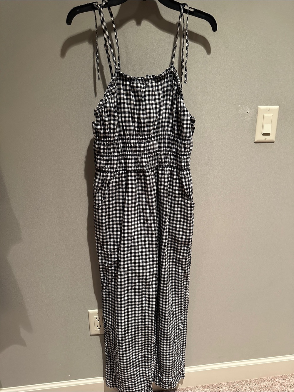 Black & White Gingham Tie-Shoulder Jumpsuit